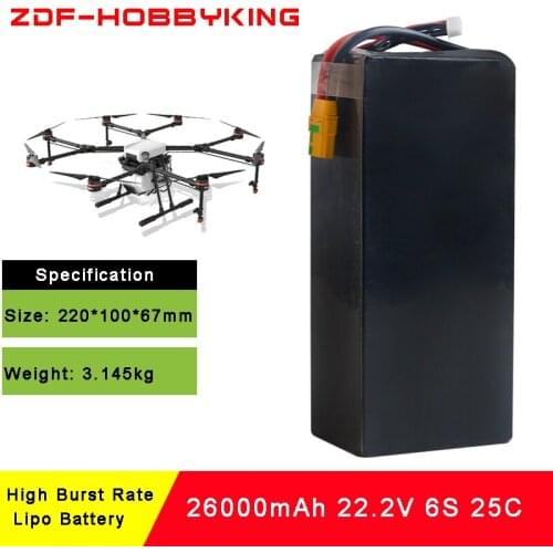 Lipo Battery 22.2V 26000mAh Lipo 6s 20C Battery AS150 Plug Batteries for Quadcopter UAV Drones RC Helicopter Drone