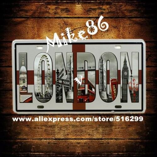 [ Mike86 ] LONDON Car License Plates Vintage Art Wall Plaque decor House Bar Metal Painting PUB D-137 mix order 30*15 CM