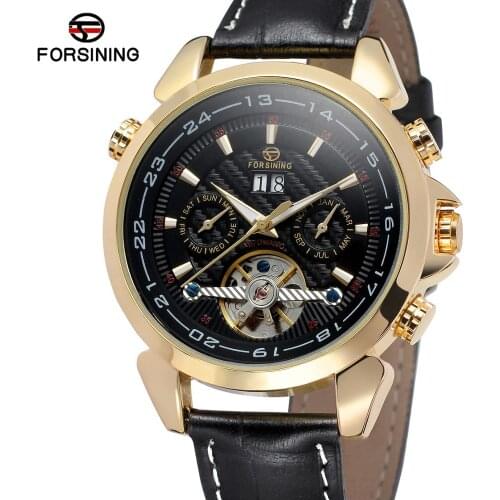 Forsining Mens Mechanical Watch Automatic Toubillon Date Relogio Business Skeleton Genuine Leather Wrist Watches Clock Masculino