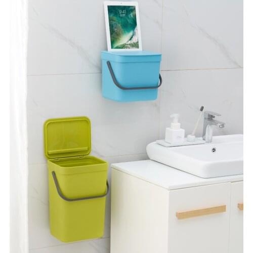 3/5L Wall Mounted Kitchen Waste Bin Punch-free Folding Cabinet Trash Can Plastic Hanging Living Room Car Trash Can Home Dustbin