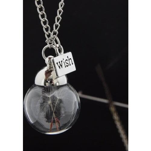Newest Products Fashion Dandelion Necklace Round Glass Creative Wish Dandelion Bottle Necklace Real Dandelion Seeds