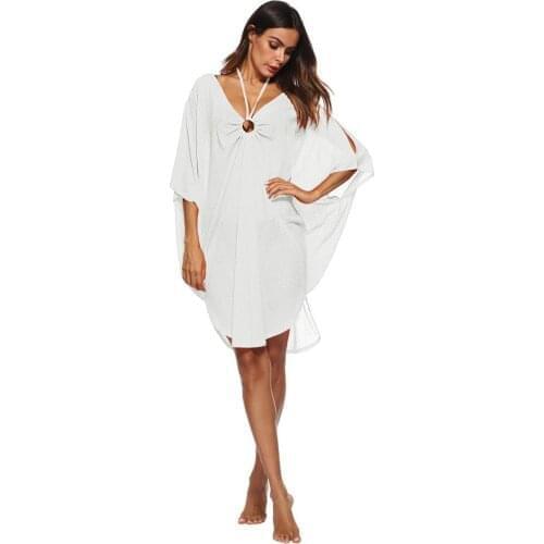 NEW Women Deep V Halter Irregular Bat Sleeve Bathing Suit Lace Bikini Cover Up Swimwear Beach Dress