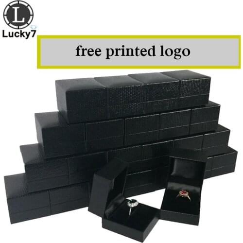Wholesale 250pcs/lot Black PU Leather Ring Boxes Jewelry Display Box Foldable Case Gift Box Free Logo