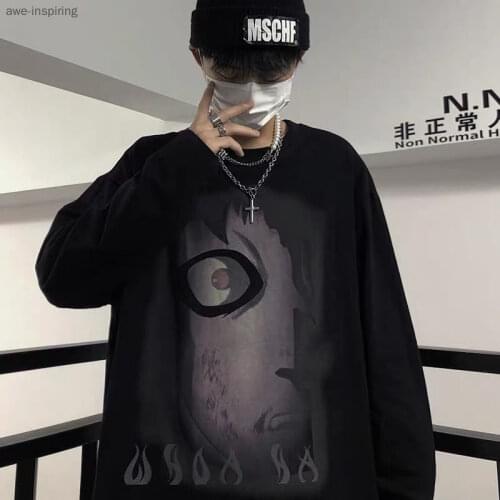 Dark Wind High Street Funeral Ins Original Anime Eyes Printed Bottoming Shirt Lazy Loose Long-sleeved T-shirt for Men and Women