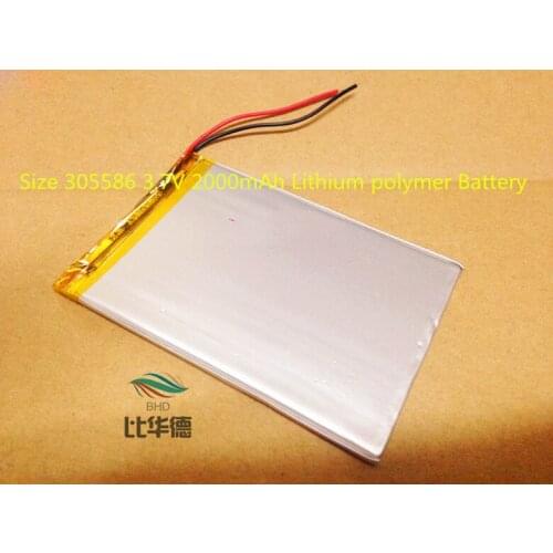 Size 305586 3.7V 2000mAh Lithium Tablet polymer battery with Protection Board For PDA Tablet PCs Digital Products