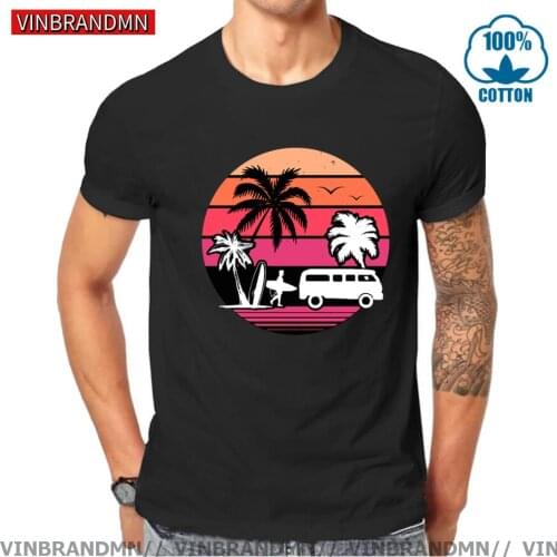 Retro 70s 80s Surf Brand Clothing Vintage Beach Palm Van Travel Car SUP T-shirt Surfboard Stand up paddle board T shirt camiseta
