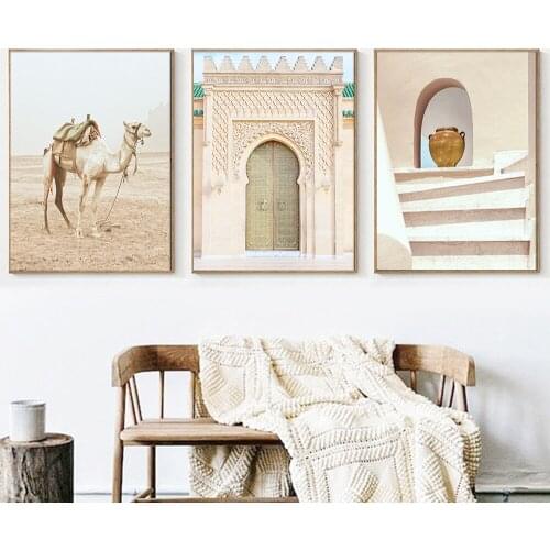 Santorini Posters and Prints Camel Greece Pink Door Wall Art Photography Canvas Painting Nordic Pictures Decorative Home Decor
