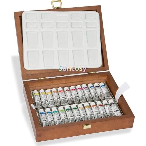 Schmincke Horadam Aquarell 5ml Paint Tube Set in Wooden Box, Set of 24 Colors,Porcelain palette also included