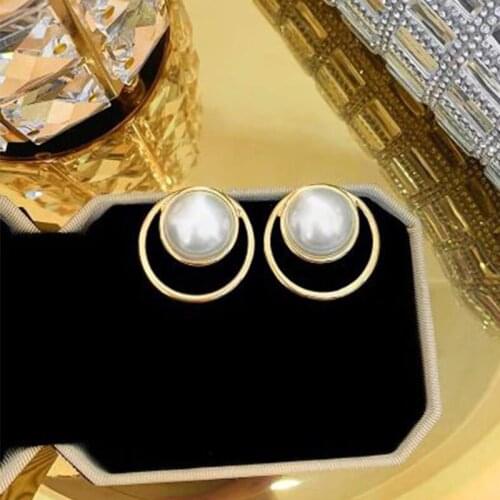 Simple Big Pearl Stud Earring Korea Elegant Pearl Large Stud Earrings Fashion Jewelry for Women Party Earring