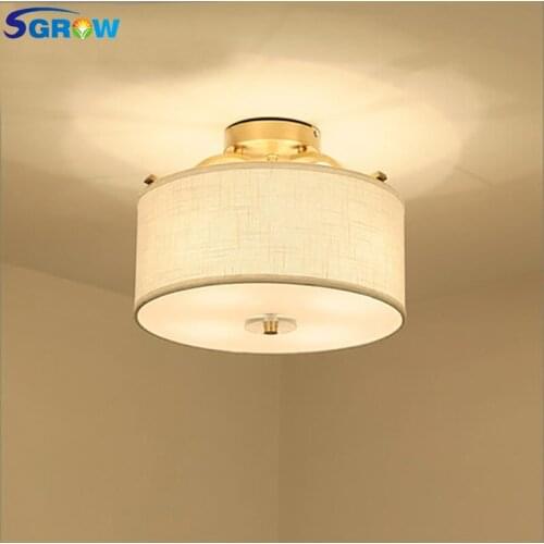 SGROW Fabric Lampshade Ceiling Lights With E14 Bulb Gold Metal Lamp For Dining Room Living Room Bedroom Indoor Lighting Lampara