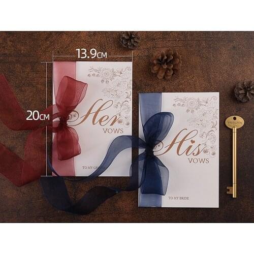 2pcs Wedding Vows Card Favors Oath Book With Ribbon Pen Pink Bride And Groom Romantic Love Party Rustic Marriage Decoration