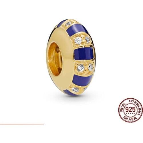 Volayer 925 Sterling Silver Beads Exotic Stones And Stripes Spacer Charms fit Original Pandora Bracelets Women DIY Jewelry