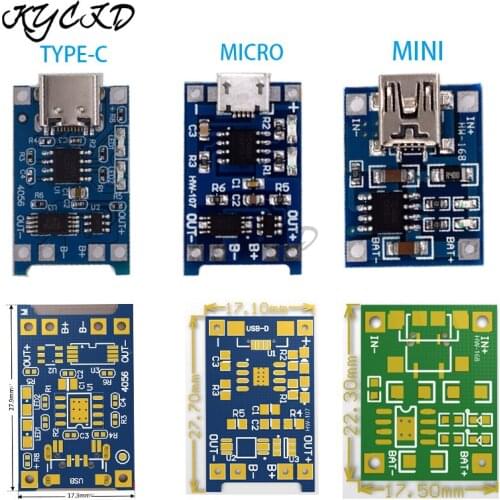 5V 1A Micro TYPE-C MINI USB 18650 21700 3.6 3.7V Lithium Battery Charging Board Charger Module+Protection Dual Functions TP4056