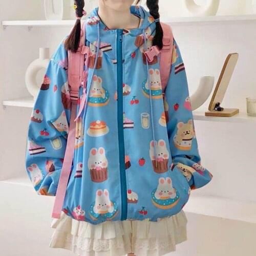 Full body printCoat Sweatshirt Women Fashion autumn 2021 Clothes blue Kawaii Hoodies Long Sleeve Zip Up Hoodie Japanese Cut top