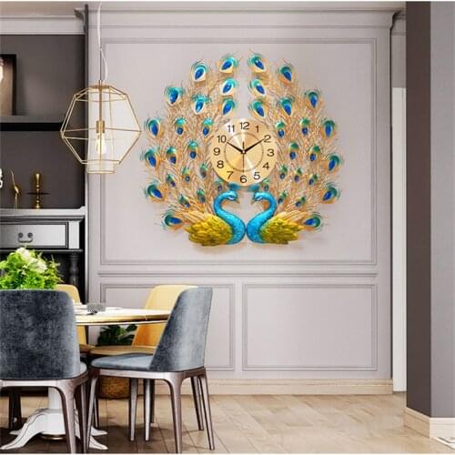 Peacock wall clock living room home fashion creative clock mute simple decoration wall clock European clock