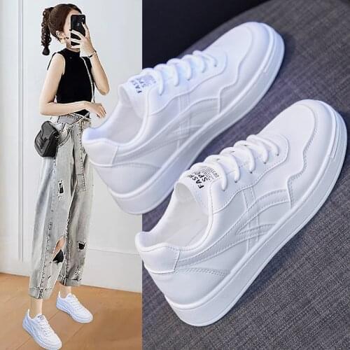 Women Sneakers 2021 Fashion Comfort Vulcanized Shoes Womens Pu leather Platform Women Lace up Casual Shoes White Footwear