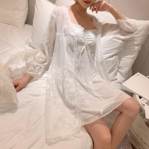 Women Robe Set Priness Sleepwear Set Sweet Royal Nightgown Embroidery Robe Gown Laciness Lace Robe Spring Summer Robe Set