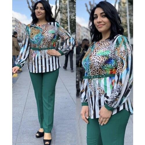 HGTE Plus Size 2 Piece Womens Sets Africa Clothing Pant Suits Ladies Business Office Tops+pants Suits African Set For Ladies