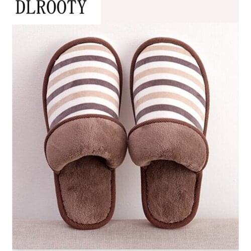 Winter Men Slippers Indoor Home Flip Flops Warm Fashion Striped Platform Silent Non-slip Shoes Male Slides Flat Casual