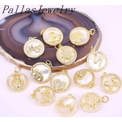 10Pcs 16mm Fashion cz/shell pendant/connector,cubic zircon chram,necklace/bracelet jewelry making component