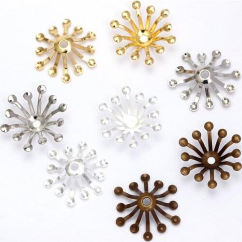 100pcs 10mm/13mm Paw Flower Spacer Filigree Flowers Motif Charms Loose Bead End Caps Handmade for DIY Bracelet Necklace