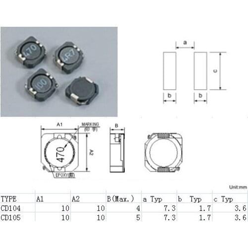 3.8UH 10*10*4MM 5.5A POWER inductors CD104-3R8 Mark:3R8 Patch shielded inductors New and original
