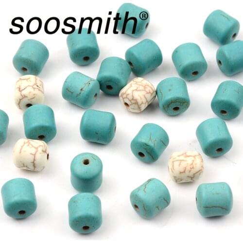 40Pcs/pack 8x9mm Blue White Cylinder Natural Turquoises Spacer Stones Beads For Jewelry Making Diy Necklace Bracelet