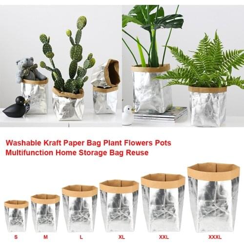 5 Sizes Succulents Planter Pot Washable Kraft Paper Flowerpot Creative Desktop Flower Pots Reuseable Multifunction Storage Bag