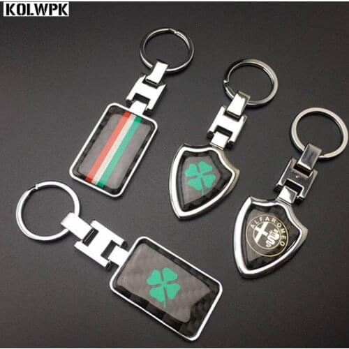 5pcs Metal carbon fiber Car Logo Key Ring Keyring Keychain For Alfa Romeo 147 156 166 159 ALFA GT Stelvio Giulia Car styling