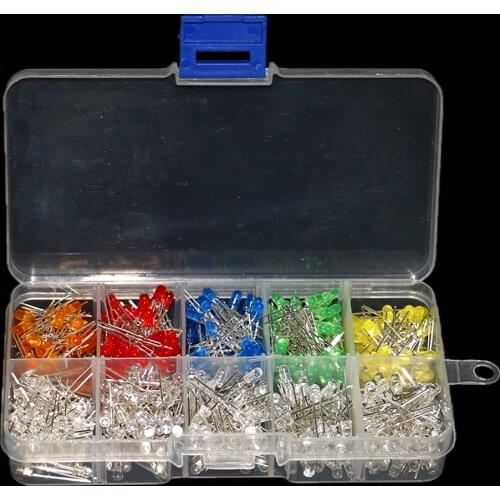 500Pcs/Box 3MM LED Diode Kit Mixed Color Red Green Yellow Blue White Orange