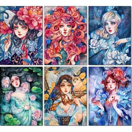 QIZITNEG 5D Diy Diamond Painting Cartoon Girl Portrait Full Square/Round Diamond Embroidery Mosaic Kit HD Canvas New Products