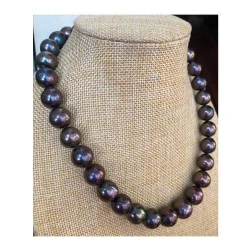 Noble jewelry stunningAAA12-15mm Freshwater round black green red pearl necklace