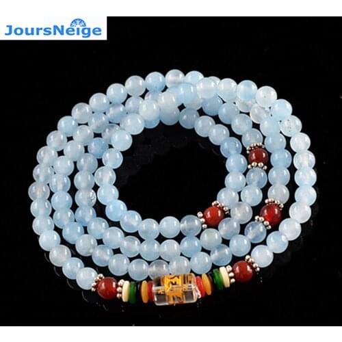 Natural Light Blue Chalcedony Bracelets for Women 108 Beads 6mm Round Crystal Multilayer Bracelet Body Jewelry Accessories
