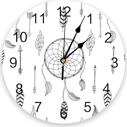 Dream Catcher Black White Round Wall Clock Creative Home Decor Living Room Quartz Needle Wall Clocks Hanging Watch