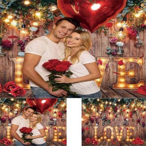 Valentines Day Love Backdrop for Photography Rustic Wood Floor Party Background Roses Flower Wedding Bridal Shower Floral Decor