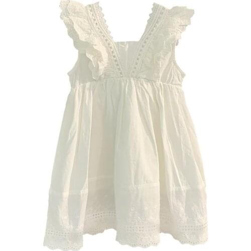 2021 Girls Summer white cotton Big ruffles Lace Baby Kids Sleeveless dress Elegant Birthday Princess Dresses Children Clothes