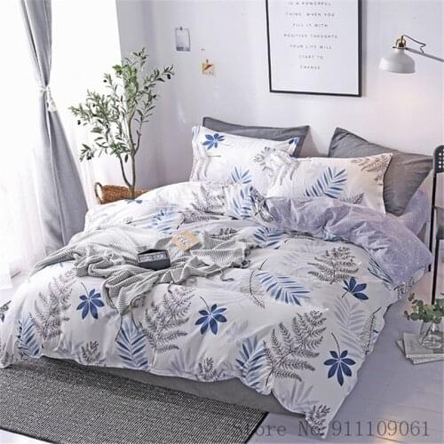 Home Textile Bedding Sets White Leaf Print Duvet Cover Pillowcase Bed Sheet Children and Adult Bed Linen Single Queen King Size
