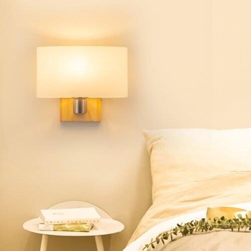 E27New Nordic bedroom bedside wall lamp Creative led living room interior wooden art wall lamp European style hotel bedside lamp