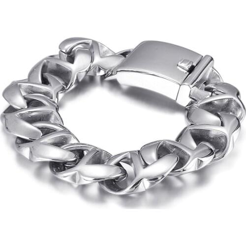 European and American Fashion Trend Stainless Steel Hip Hop Jewelry Domineering Thick Wide Chain Glossy Bracelet