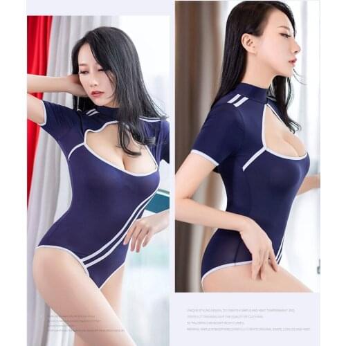 Fad Temptation High-elastic Seeraafuku Shiny Hollow Out High Cut Thong Sukumizu Short Sleeve Bodysuit Bathing Suit Sexy Lingerie