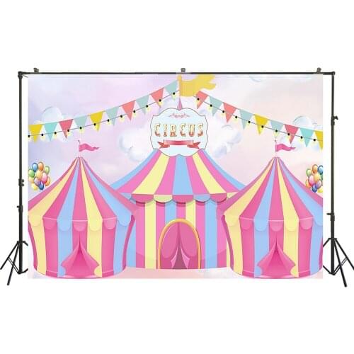 HUAYI Photography Backdrop Birthday Party Desserts Table Decor Photo Background Circus Carnival Tent Baby Shower Backdrop W-3562
