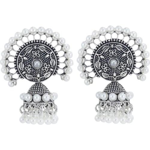 Indian Oxidized Silver Color Metal Drop Earrings for Women Boho Big Geometric Pearl Statement Earring pendientes Afghan Jewelry