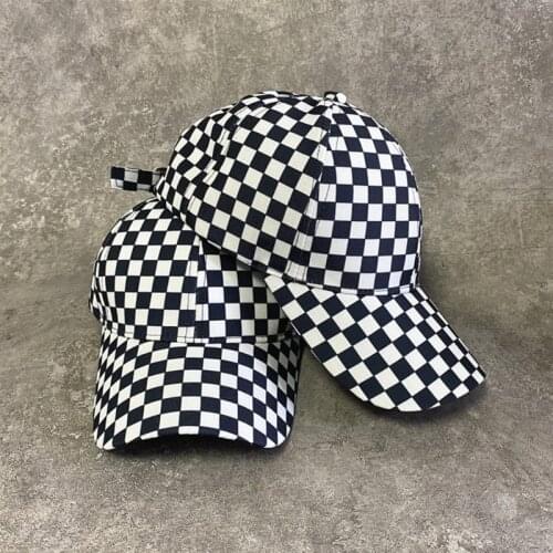 Women Men Black White Plaid Checkerboard Print Baseball Cap Harajuku Hip Hop Outdoor Sunscreen Adjustable Trucker Hat