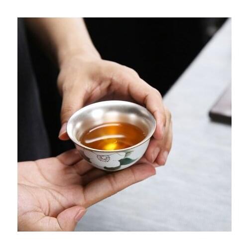 De Hua Ceramic Teacup Sterling Silver 999 Pure Hand Silver Plating Inside Tea Bowl Kung Fu Green Tea Tie Guan Yin Oolong Teaware