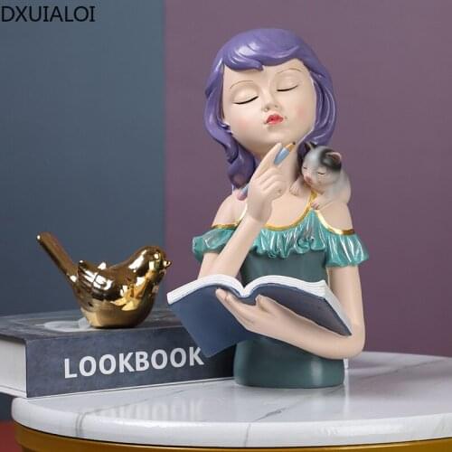 DXUIALOI Nordic Creative Girl Decoration Resin Crafts Housewarming Gift Home Living Room Entrance Bedroom Study Decoration