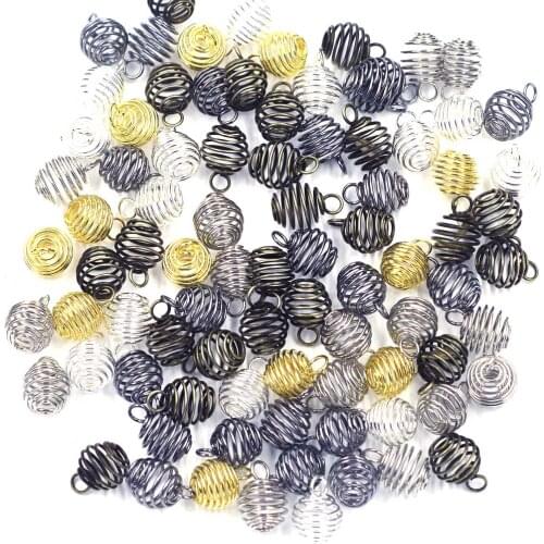 Pendants Lantern Spring Spiral Bead Cages Alloy Gunmetal Bronze Gold Silver Color Mixed For Necklace Jewelry DIY Charms 9mm