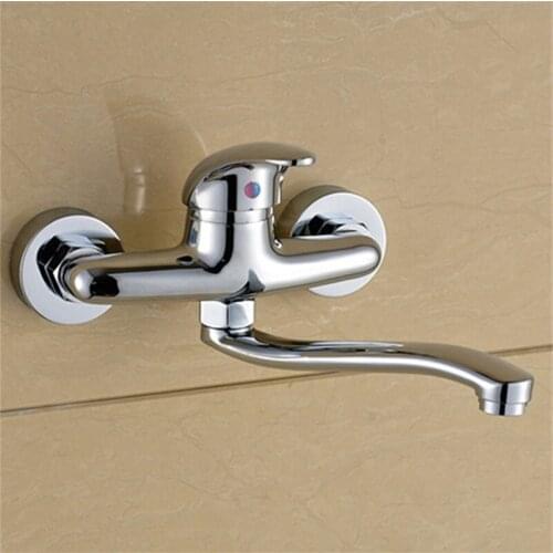 Brass Chrome Taps For Kitchen Sink Kitchen Tap Dual Hole Wall Kitchen Mixer Kitchen Faucet