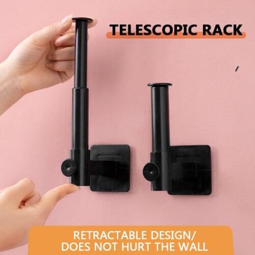 Multifunctional Retractable Hook Rack Punch-free Kitchen Racks Roll Paper Cup Pot Cover Wall Hanging Storage Sticking Rack