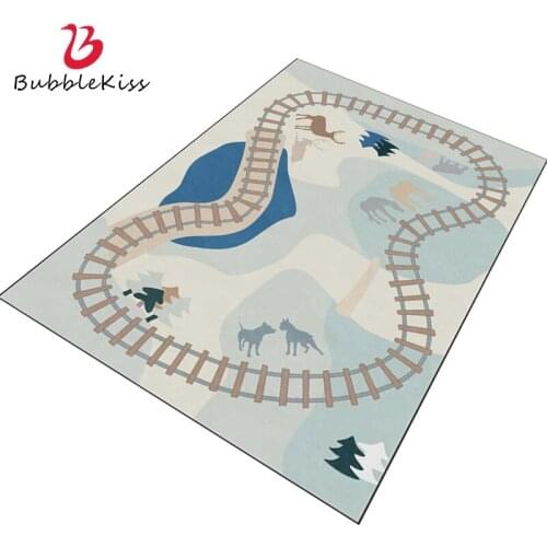 Bubble Kiss Cartoon Carpets For Living Room Home Non Slip Area Rugs Cute Railway Track Pattern Childrens Room Crawl Floor Pad