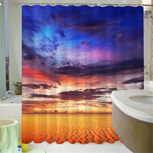 Sky Nature Shower Curtain Sunset Lake View Spring Flowers Landscape Photo Fabric Bath Curtains